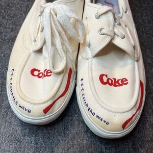VINTAGE COKE Coca-Cola C.C.C Catch the Wave Canvas Boat Shoes Sneakers‎ White